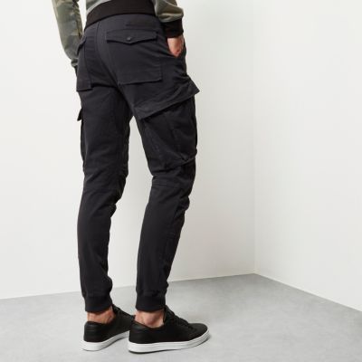 Black cargo tapered joggers